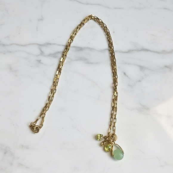 Gold Plated Paperclip Chain Necklace with Peridot & Green Aventurine Pendants - Picture 2 of 4